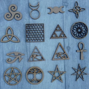 Any 5 Laser cut novelty Esoteric shapes for crafting craft shapes Pagan Wicca wiccan Celtic Norse viking geometric Art altar decor decoratio