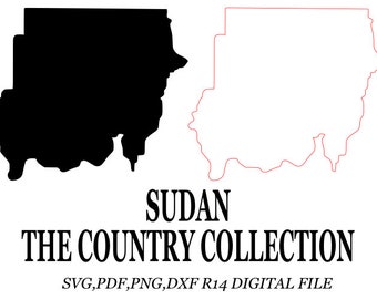 Sudan country outline and silhouette The country collection Digital download svg png dxf pdf files digital file crafts art map