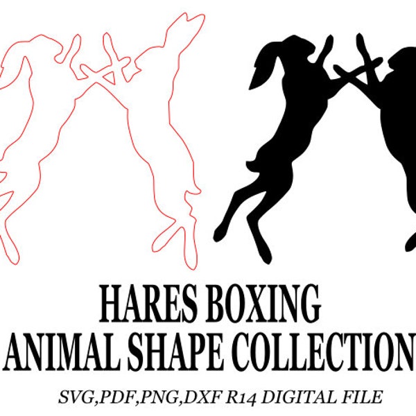 Hares boxing outline and silhouette Digital download SVG,pdf,png dxf r14 file animal shape collection craft artwork more designs available