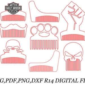 6 x Beard combs Digital download svg png pdf dxf file 6 different styles for your laser cutter novelty unique beard combs
