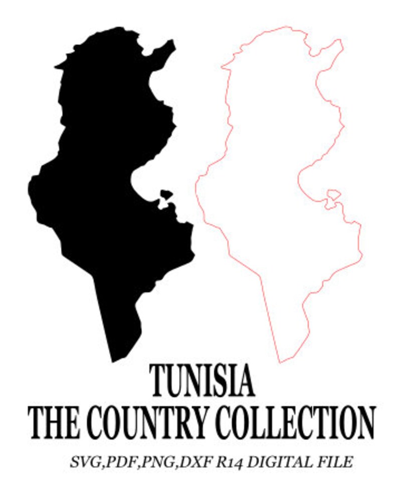 Tunisia country outline and silhouette The country collection Digital download svg png dxf pdf files digital file crafts art map image 1