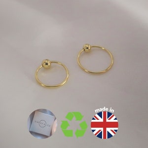 High Quality Gold Seamless Nose/Septum/Ear/Cartilage/Tragus/Helix/Lip Ring Hoop with Ball Detail (Gold Plated Sterling Silver)