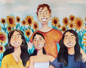 Handmade Custom Watercolor Illustration | Personalized Family watercolour | portrait  Custom Wall art