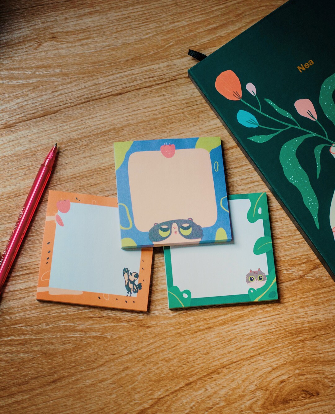 3 Cute Animals Sticky Bundle Post It Notes 50 Sheets Cat Etsy