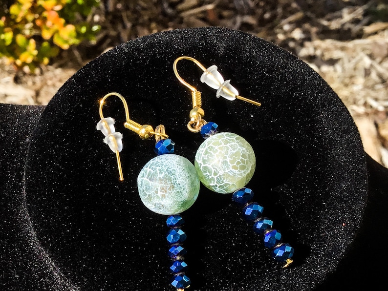 Turquoise Statement Earrings Classy Casual Earrings Semiprecious Stone With Crystal Beads earrings Self Gift Classy Turquoise Earrings