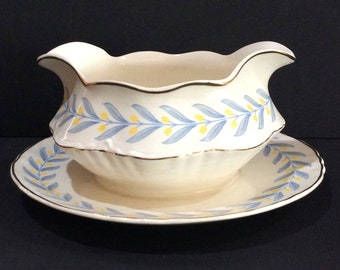 Vintage Gravy Boat, W S George China, Small Tureen with Attached Under Plate, 40s Dinnerware, Apollo Pattern