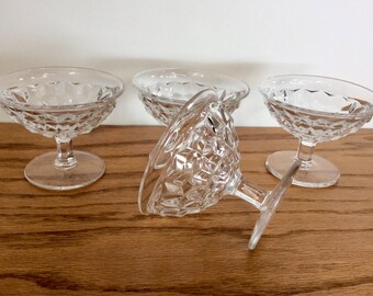 Fostoria American Vintage Dessert Glasses, Flared Low Sherbet, Champagne Coupes Set Of 4, One is Chipped