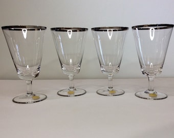 4 Vintage Rosenthal Water Goblets, Platinum Band Stemware, Mid Century Barware, Elegant Glasses from Western Germany