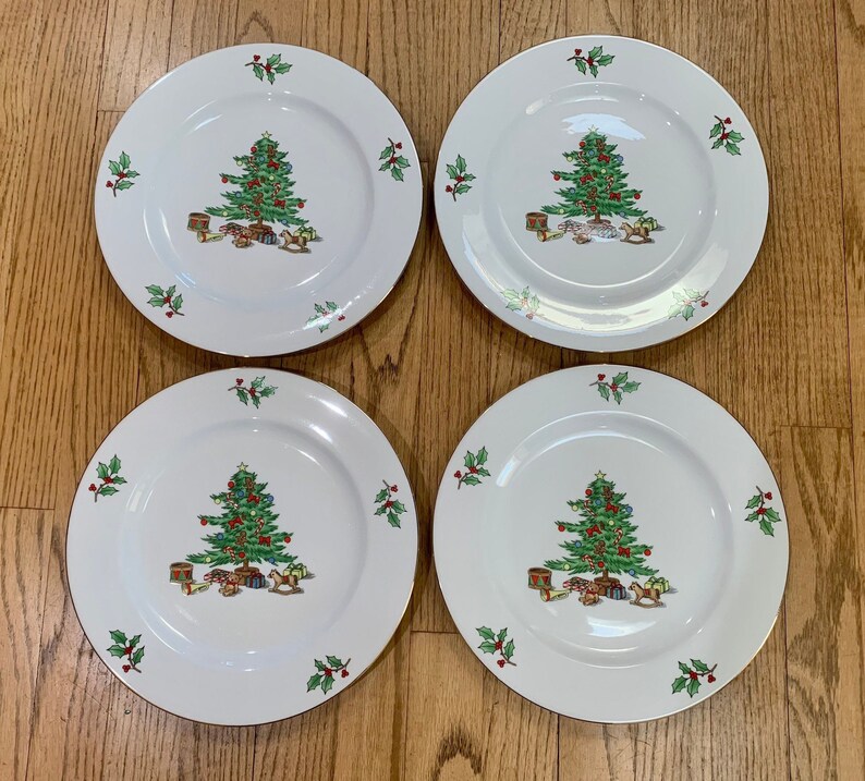Vintage Christmas Tree Dinner Plates Holiday Hostess China Etsy