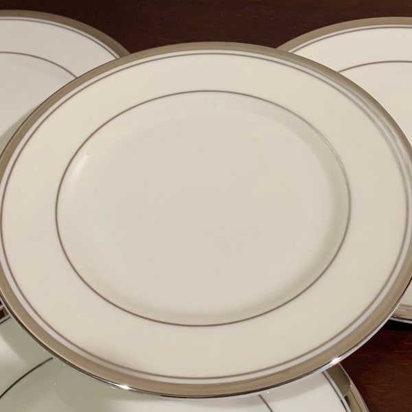 4 Small Plates Franciscan Huntington Vintage Fine China, Creamy Off White With Platinum Trim, Gladding McBean 1950’s Dinnerware