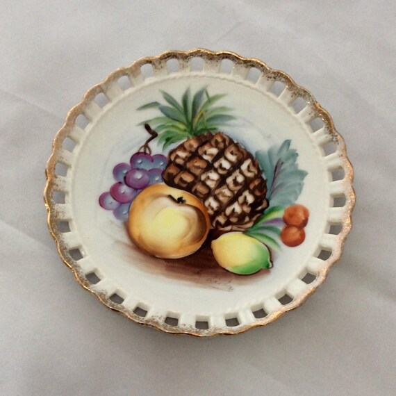 Vintage Pineapple Decor Painted Fruit Plate Mid Century Etsy