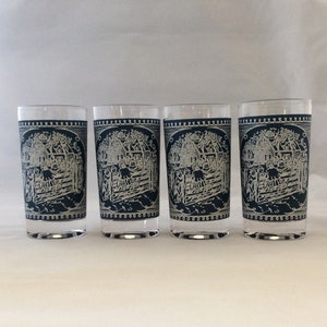 Currier and Ives Glasses 8 oz Tumblers Blue and White Glass Country Glassware Farmhouse Scene Barware Rustic Gift For Her 60s Drinkware Set image 8