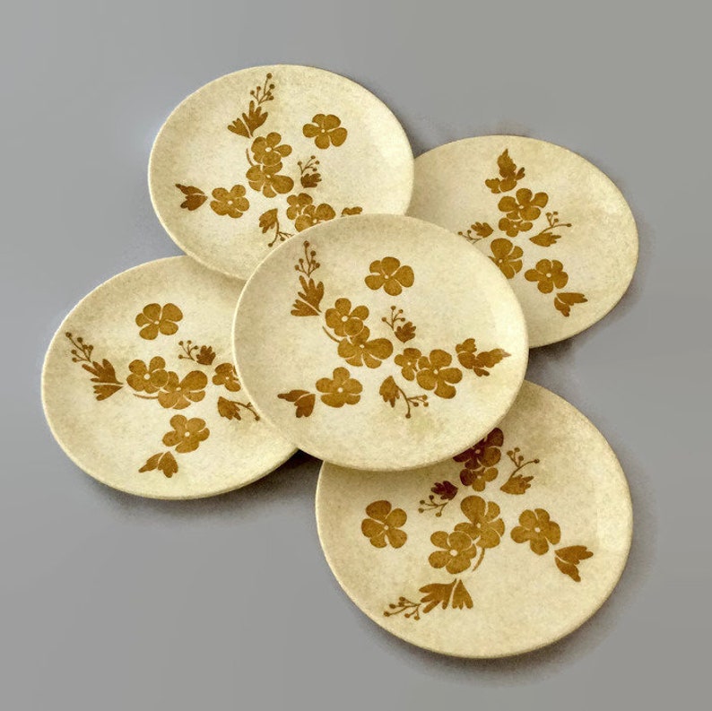 Ironstone Plates Gold Dinnerware Set 60s Dishes Gift Dessert Plates Set Small Floral Plate Boho Dishes Snack Plates Gold Royal China