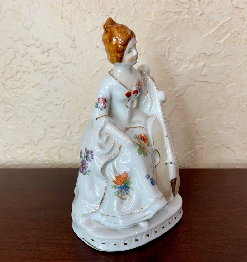 Vintage Lady Porcelain Figurine, Playing Cello String Instrument, the