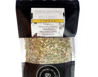 SUMMER (loose bag or 12 count in tin) | Herbal Blend by Smoldering Botanic | Featuring relaxing Organic Damiana, Mullein & Chamomile!