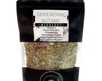 MIDNIGHT  (loose bag or 12 count in tin) | Herbal Blend by Smoldering Botanic | Featuring Organic Blue Lotus and California Poppy flowers!