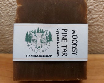 Woodsy Pine Tar Soap Bar | All Natural Handmade Soaps | Vegan + Cruelty Free | Made with Organic Herbs, Oils, Minerals & Essential Oils