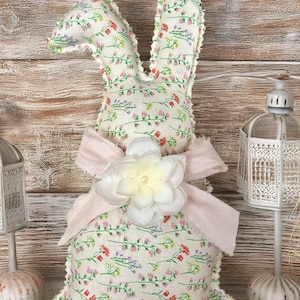 Farmhouse Fabric Bunny, Easter Bunny Plushie, Bunny Shelf Sitter, Shabby Chic, Cottage Core, Farmhouse Easter Decor, Spring Decor