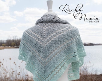 Rainy Days Shawl, crochet shawl pattern, crochet pattern, shawl pattern, written pattern, charted pattern, crochet chart, triangle shawl