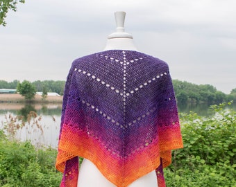 All Who Wander Shawl, crochet shawl pattern, crochet pattern, shawl pattern, written pattern, easy crochet, crochet chart, triangle shawl