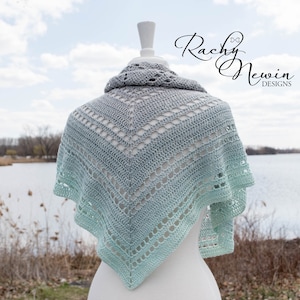 Rainy Days Shawl, crochet shawl pattern, crochet pattern, shawl pattern, written pattern, charted pattern, crochet chart, triangle shawl