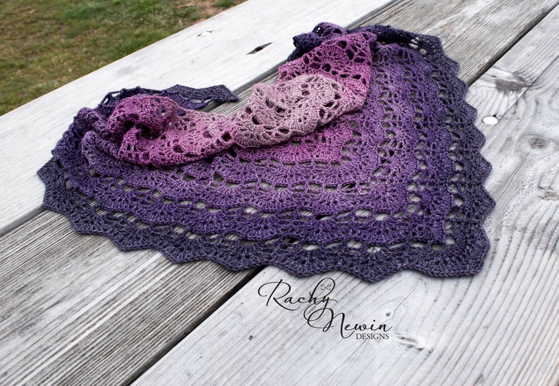 Sugar Plum Shawl, crochet shawl pattern, crochet pattern, shawl pattern, written pattern, charted pattern, charted crochet, triangle shawl image 2