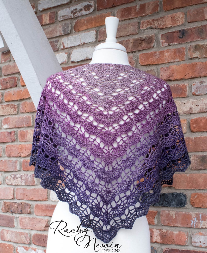 Sugar Plum Shawl, crochet shawl pattern, crochet pattern, shawl pattern, written pattern, charted pattern, charted crochet, triangle shawl imagen 4