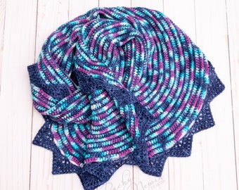 Moonlight on the Water Shawl, crochet shawl pattern, crochet pattern, textured shawl pattern, crochet shawl, pattern for crescent shawl
