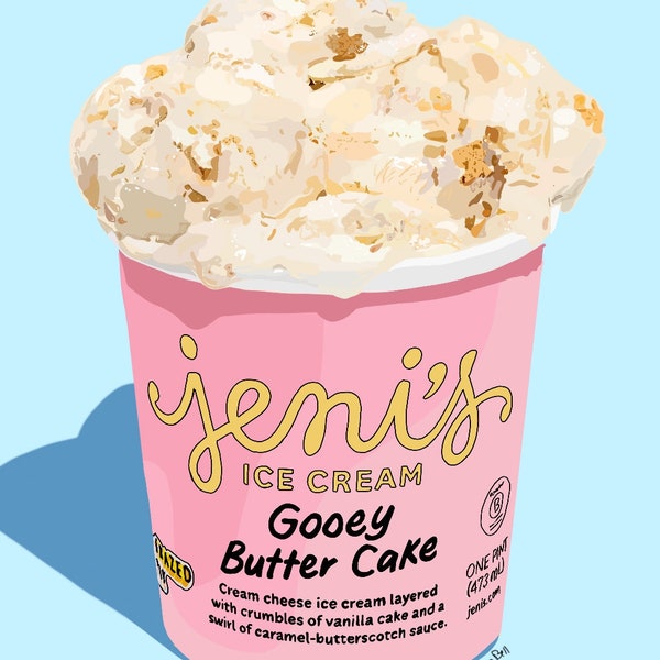 Ice Cream Digital Art Print! - Jeni's Ice Cream - Gooey Butter Cake Art Print - Digital Illustration
