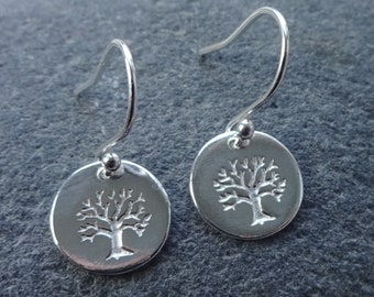 Boucles d'oreilles disque arbre de vie en argent sterling, style minimaliste