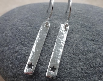 Boucles d'oreilles pendantes en argent sterling avec découpe d'étoiles, bijoux célestes