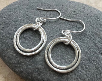 Boucles d'oreilles doubles créoles en argent, boucles d'oreilles pendantes bague, cadeau, cadeau pour elle