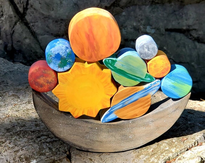 Space Balance Stacker Solar System Montessori and Waldorf Toy for boys and girls of all ages