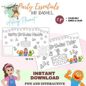Ms. Rachel Coloring Placemats | Fun & Interactive Party Activity | Instant Download | Ms Rachel Party  MSR353