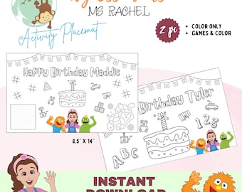 Ms. Rachel kleurplaten placemats | Leuke en interactieve feestactiviteit | Direct downloaden | Mevrouw Rachel Party MSR353