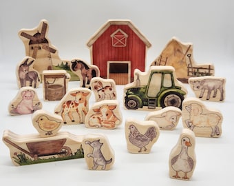 Farm Story Blocks Playscape Storytelling Sensorische Blöcke Natürliche und Sichere Scheune, Kuh, Pferd, Schwein, Huhn, Bauernhof, Scheunentiere