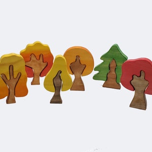 Set of 6 Fall Trees - Great for small world playscapes toys for girls and boys.  Waldorf and Montessori inspired.