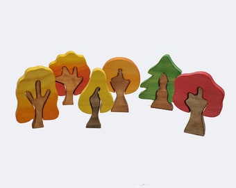 Set of 6 Fall Trees - Great for small world playscapes toys for girls and boys.  Waldorf and Montessori inspired.