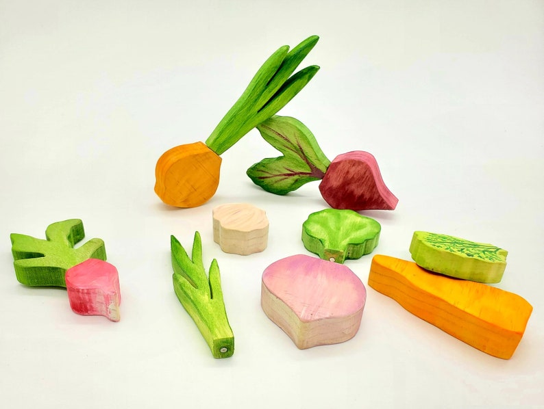 Root Vegetable Puzzle Montessori and Waldorf inspired education toy 6 Veggies 2pc with magnets