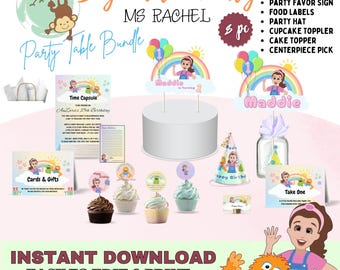 Ms. Rachel Feesttafelbundel | 8-delig afdrukbaar tafeldecor | Bewerkbare canvassjablonen | Directe download MSR353