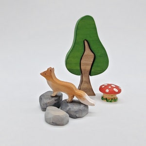 Fox, and Rocks Accessories.  Great small world play toys boys and girls.  Mushroom Meadow Playscape. Waldorf and Montessori inspired.