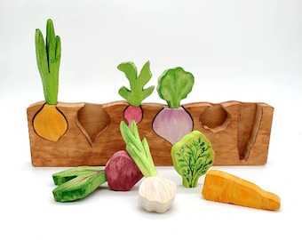 TWO PIECE Root Vegetable Puzzle - Montessori and Waldorf inspired education toy   6 Veggies