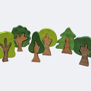 Set of 6 Trees - Great for small world playscapes toys for girls and boys.  Waldorf and Montessori inspired.