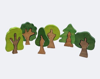 Set of 6 Trees - Great for small world playscapes toys for girls and boys.  Waldorf and Montessori inspired.