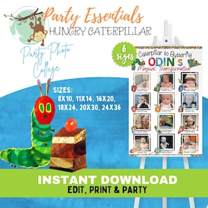 Poster de collage de photos de chenille affamée de Zazzle.be Liste d'envies Vous avez des idées ? Signe modifiable pour le premier anniversaire | Téléchargement instantané | Décoration de fête | Affamé