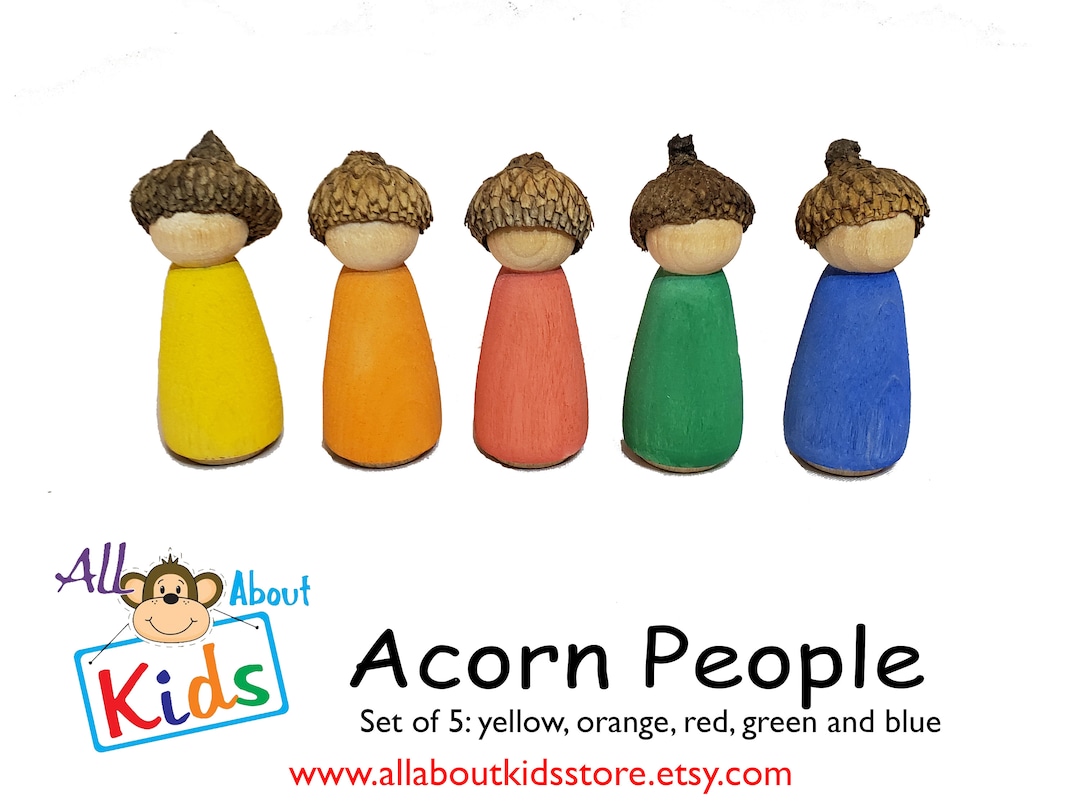 Rainbow Acorn Peg People / Waldorf and Montessori Inspired / Yellow ...