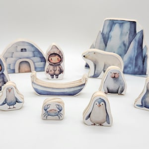 Winter Arctic Life Story Blocks Playscape Storytelling Sensory Blocks All Natural and Safe Penguins, Eskimos, Mountain