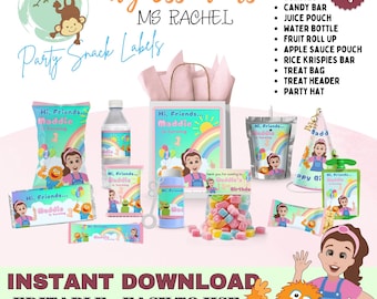 Ms. Rachel Party-snacklabels | 12-delige bewerkbare traktatielabels | Direct downloaden | DIY-feestbedankjes MSR353