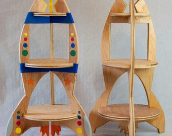 Slide to Create Rocket Ship: Wooden Painted Playset Dramatic Play Boys Space Alien Robot Set Wooden Sturdy Montessori / Waldorf Inspired