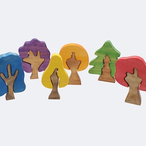 Set of 6 Rainbow Trees - Great for small world playscapes toys for girls and boys.  Waldorf and Montessori inspired.